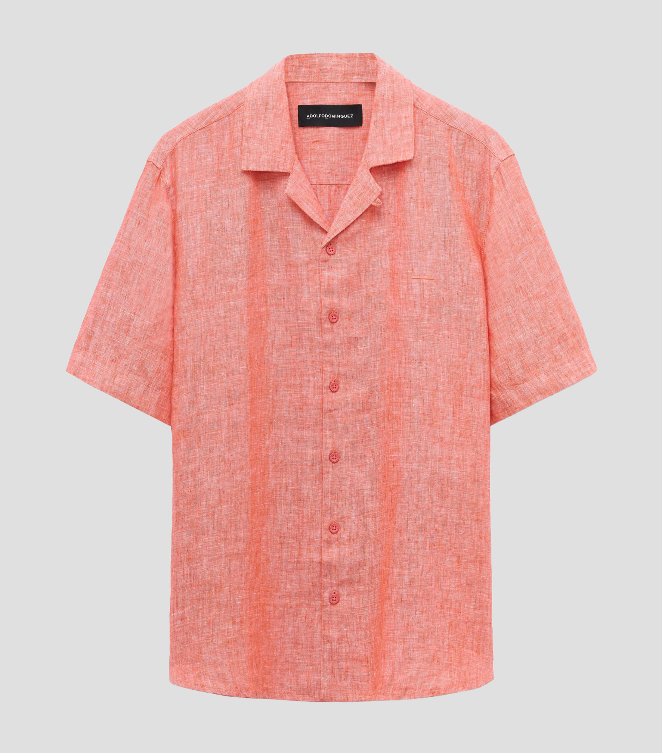Camisa jaspeada de manga corta coral en lino europeo Hombre